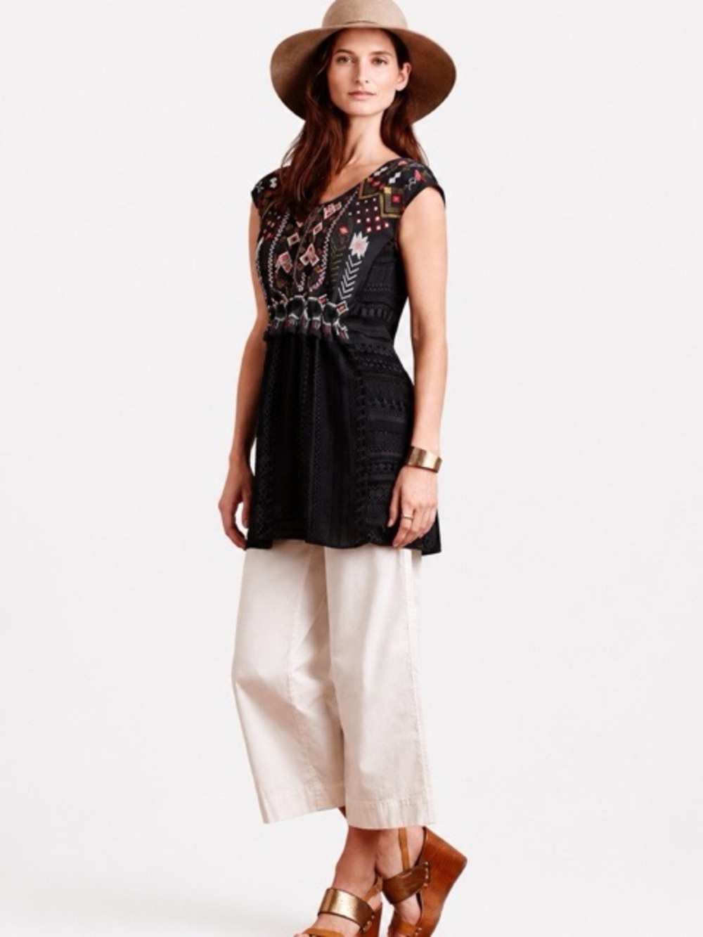 Anthropologie One September Barranco Boho Embroidered Tunic Top